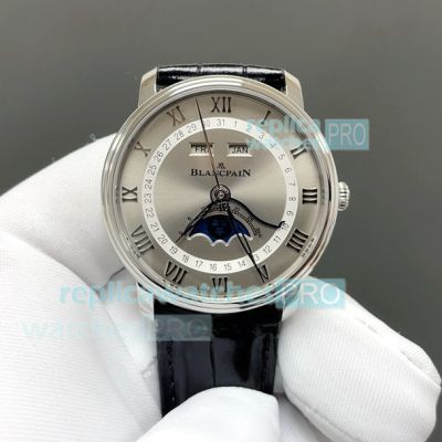 GR Factory Swiss Blancpain Villeret Grey Face Moon Phase Clone Watch 40mm 